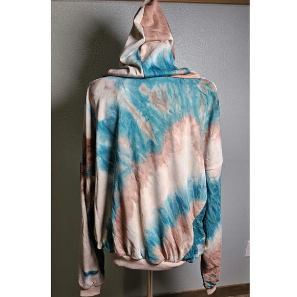 NWT Hem and Thread Womens Tie Die Oversized Hoodie Teal and Brown Large - Picture 5 of 15